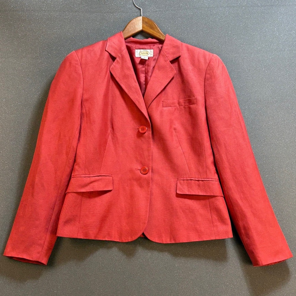 Talbots Womens Blazer Coral Silk Linen Blend Two Button Jacket Size 2
